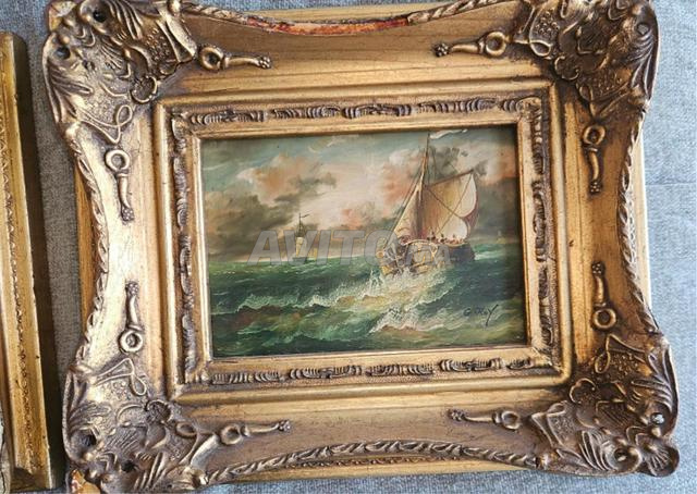 ٤ لوحات فنية صغيرة عتيقة - 2