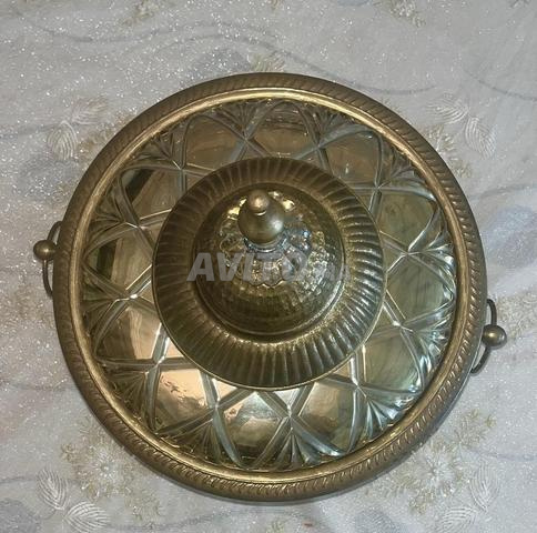 Plat décoratif marocain en verre et métal doré - 2