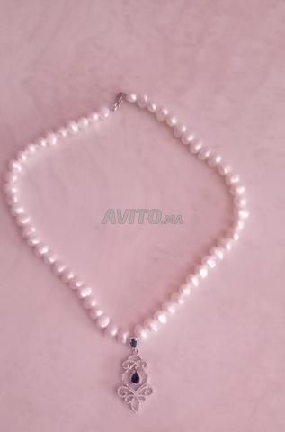 قلادة لؤلؤ بقلادة فضية - 2