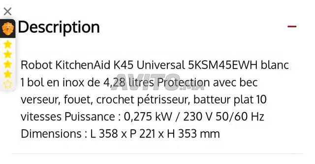 Robot pâtissier KitchenAid K45 neuf - 2
