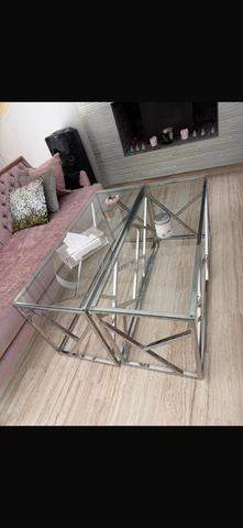 Salon moderne rose table basse verre - 2
