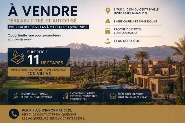 A vendre terrain autorisé 11 hectare zone villas