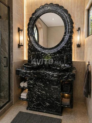 Lavabo double en noir fossilese 125/60cm - 2
