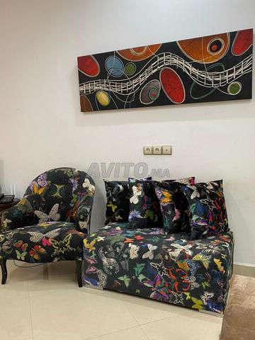 Ensemble chaise fauteuil 4 oreillers et tableau