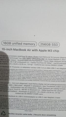 Macbook Air M3 15 pouces 256 Go - 2