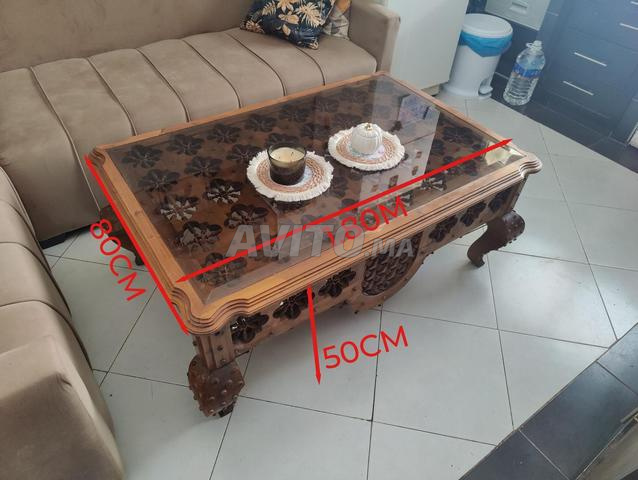 Table basse ancienne artisanale en bois massif - 2