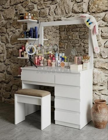 Coiffeuse MDF blanc brillant 1m/47cm/75cm - 2