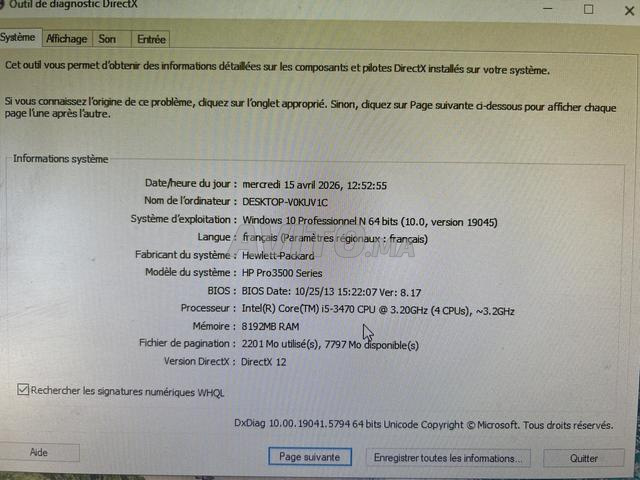 HP Pro 3500 i5 8Go/500Go disque dur - 2