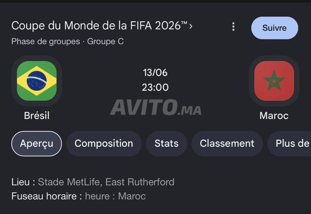 maroc Brésil usa coupe du monde cat 1