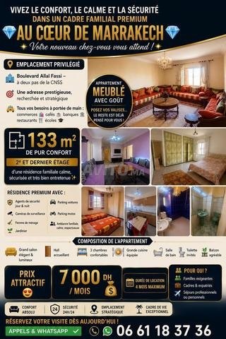 Appart 3ch salon meublé 133m Allal fassi près CNSS