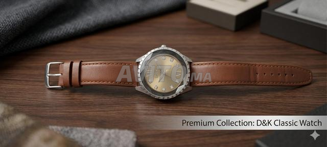 Montre D&K classique et élégante avec bracelet en cuir marron.