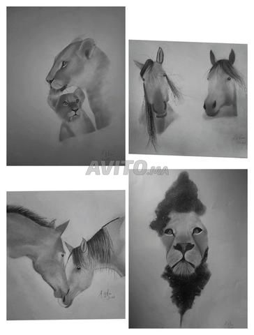 4 tableaux originaux au crayon