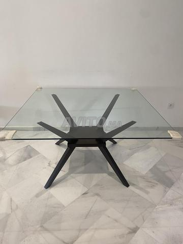 Grande table carré en verre et bois massif - 2