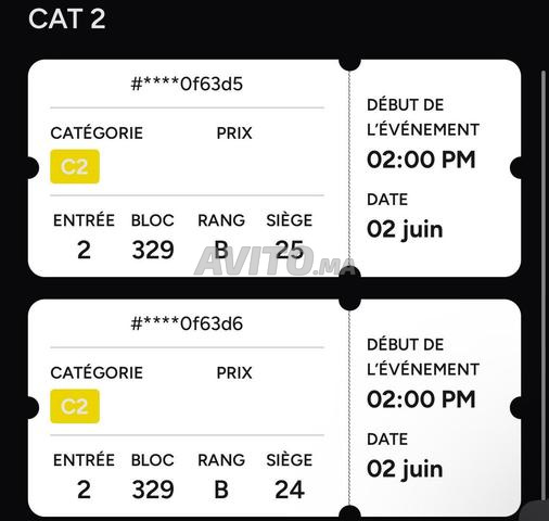 2 TICKETS CÔTE À CÔTE MAROC MADAGASCAR CAT 2