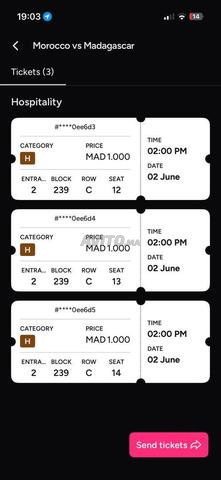Tickets hospitalité match Maroc - Madagascar - 2