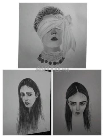 3 tableaux originaux au crayon