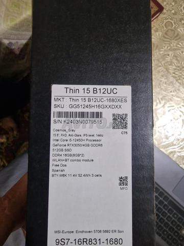 MSI Thin 15 B12UC-1842XES - 2