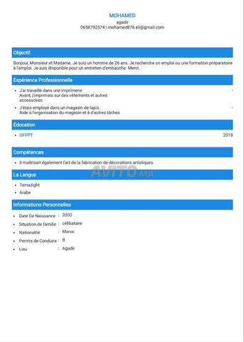Je cherche un travail, bon salaire