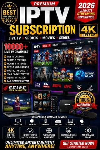 Abonnement IPTV 6 et 12 Mois Choix FHD 4K