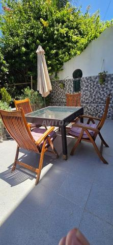 Salon de jardin en teck 4 chaises et table verre - 2