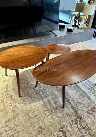 Ensemble de 3 tables basses en bois de manguier - 2