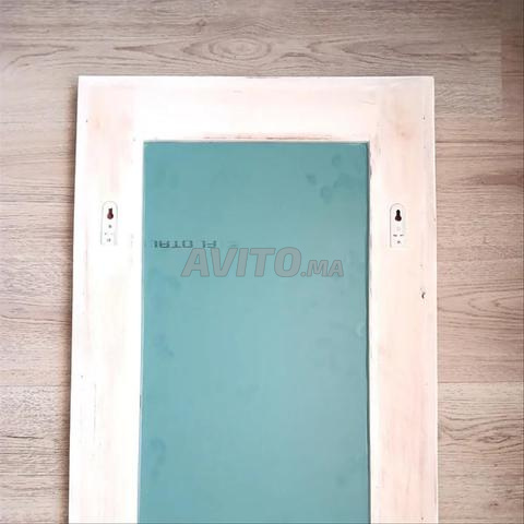 Miroir Artisanal en Bois Sculpté Vert Turquoise - 2
