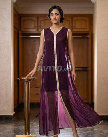 Caftan ivoire et prune brodé - 2