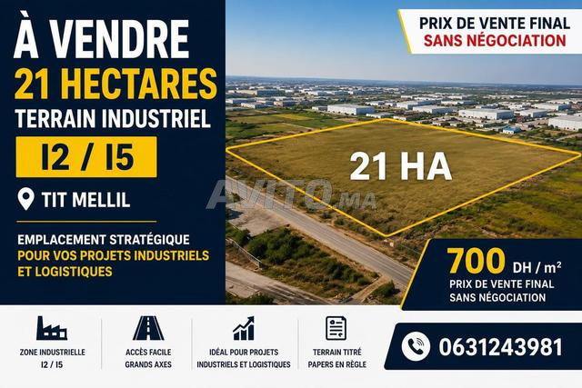 21 hectares industriels I2/I5 à vendre à Tit Mellil