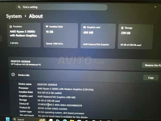 Pc portable HP ProBook 445G8 16 ram 256 stockage - 2