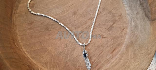 Collier et pendentif plume plaqué argent 925 - 2