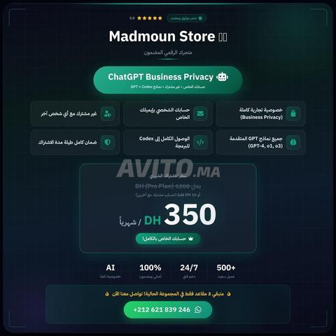 ChatGPT VIP pour professionnels à 350 Dhs - Confidentialité absolue
