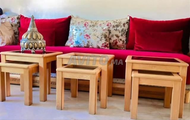 Lot de 6 Tables Gigognes en Chêne Massif & Verre