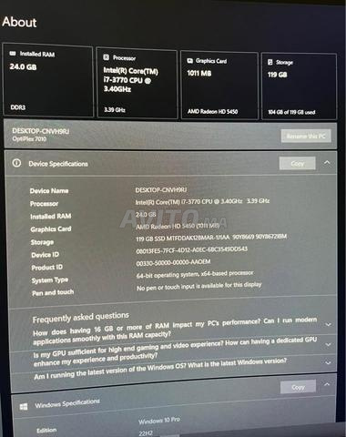 Dell Optiplex 7010 / i7-3770 / 24 Go RAM / 128 Go SSD - 2