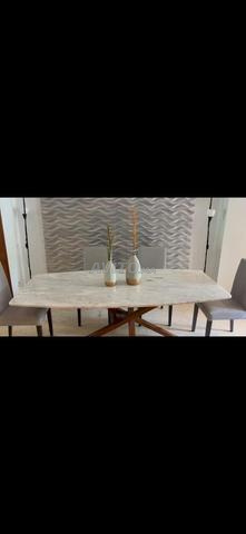 Magnifique Table à Manger en Marbre Blanc & Bois