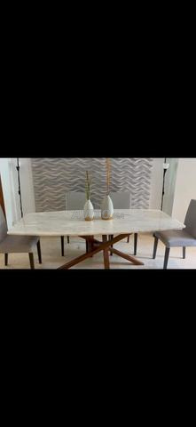Magnifique Table à Manger en Marbre Blanc & Bois