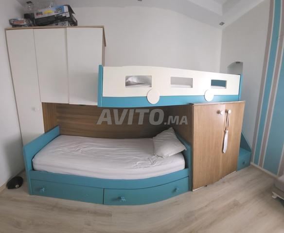 **Lit superposé enfant – Turquoise blanc & Bois** - 2