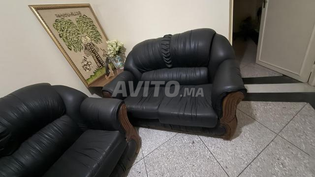 Salon complet en cuir noir - 6 places - 2