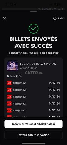 10 billets catégorie 2 tous côte à côte