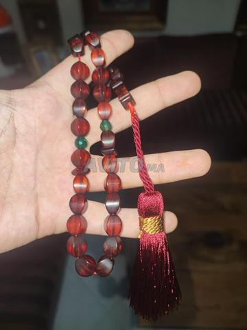 Chapelet en ambre antique, couleur miel et sculpture rare - 2
