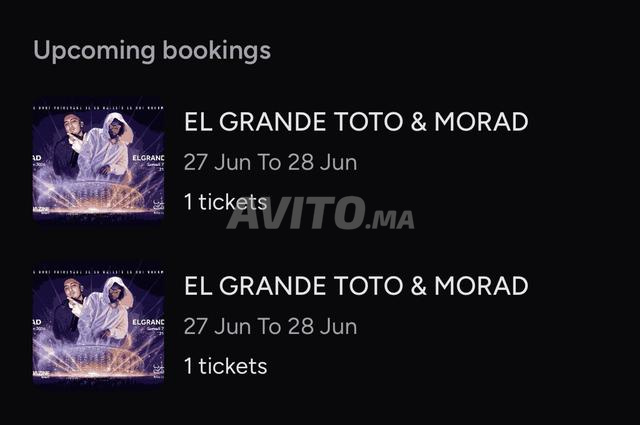 2 billets Toto Mawazine
