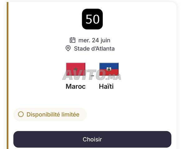 Ticket pour le match de Maroc vs haiti cat 3