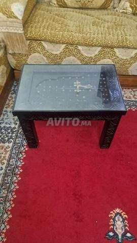 طاولة قهوة مغربية حرفية خشبية وزجاجية - 2
