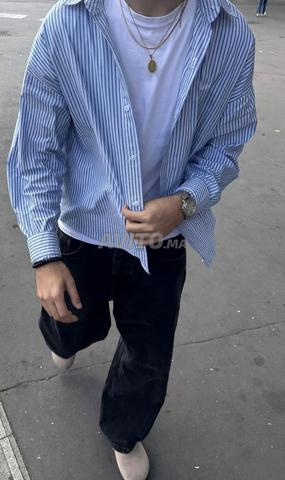 Chemise rayée blanc et bleu ciel pour homme - 2