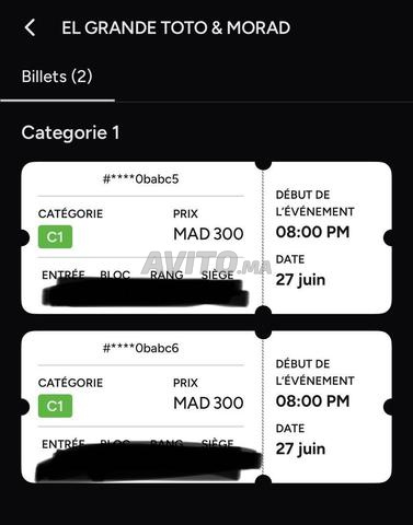 2 billets toto morad cat1 - 2