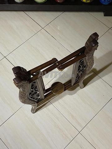 طاولة آسيوية قابلة للطي من النحاس والخشب العتيق - 2