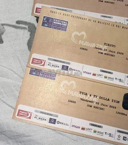 2 billets Tyga et 1 Tiesto les 3 à 1000dh