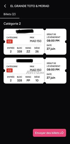 Billets Toto Morad à vendre même prix