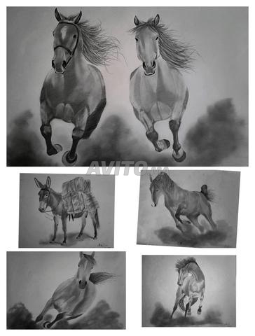 5 tableaux originaux au crayon