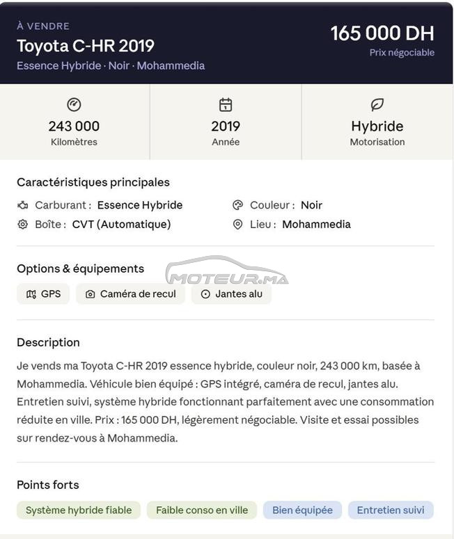 Toyota C-HR Hybride Automatique 2019 à Mohammedia