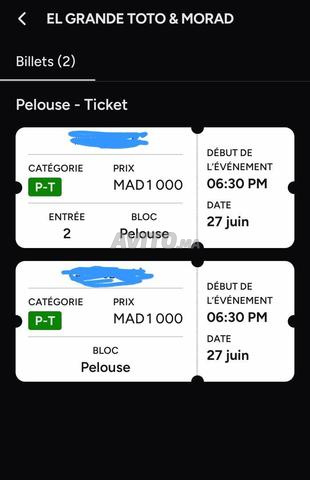 2 billets pelouse Toto Morad Mawazine - 2